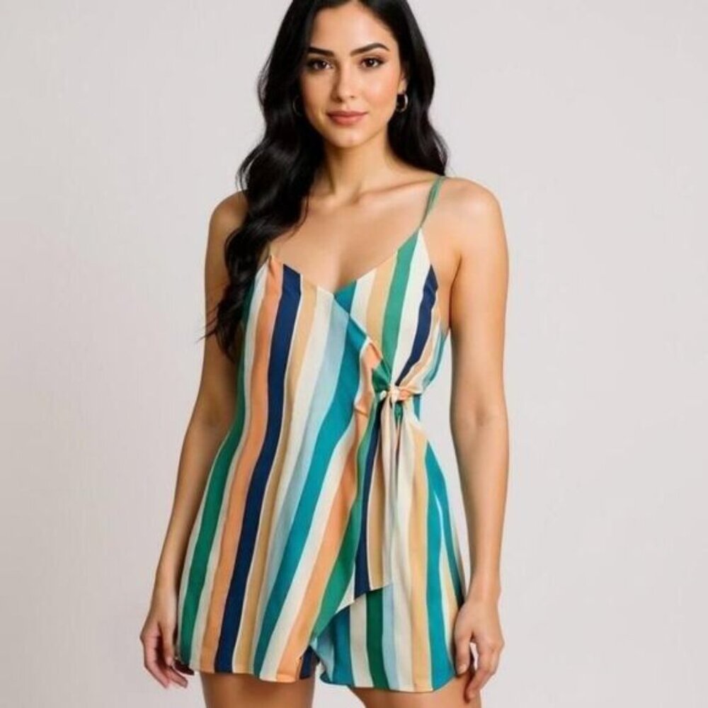 Anthropologie Le Lis Mini Wrap Dress Multicolor Stripes S NWT